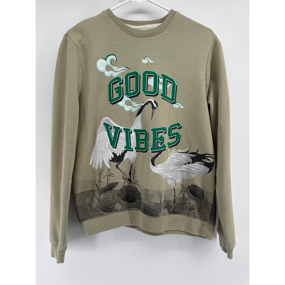 Blind Rooster Good Vibes‎ Crane Graphic Sweatshirt Olive Green Mens Small